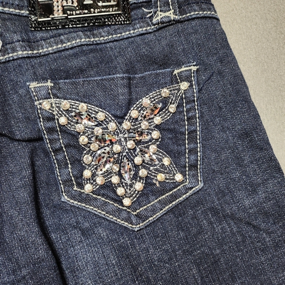 Bootcut Jeans Crystal Pockets D-Fuz - Sz 9/10 Boot Cut Bling Y2k - Picture 4 of 15